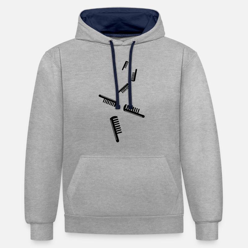 Icône de coiffeur peigne - Sweat à capuche contrasté - gris chiné/bleu marine