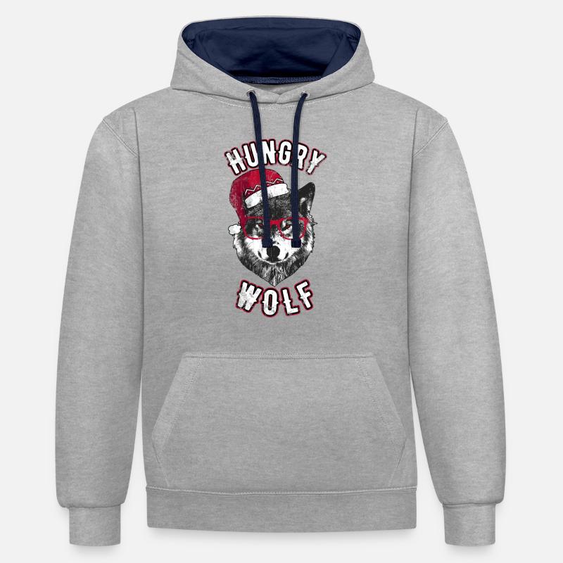 Hungry Wolf – Grumpy Christmas Wolf - Contrast hoodie - heather grey/navy
