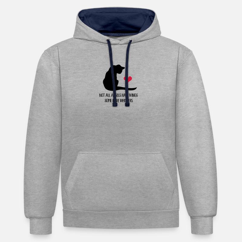 Chat - Sweat à capuche contrasté - gris chiné/bleu marine