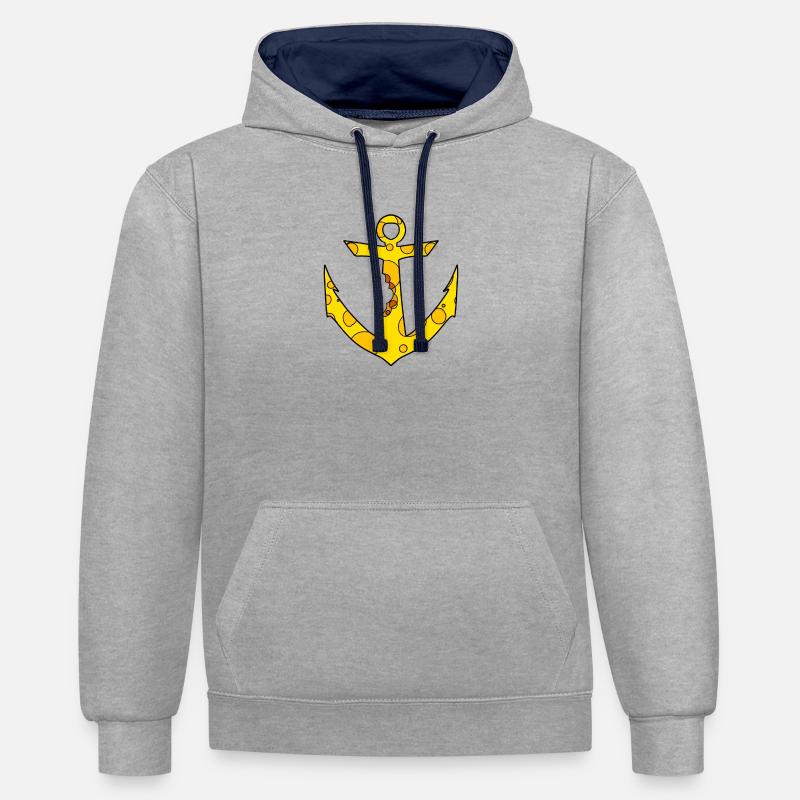 Ancre de fromage - Sweat à capuche contrasté - gris chiné/bleu marine