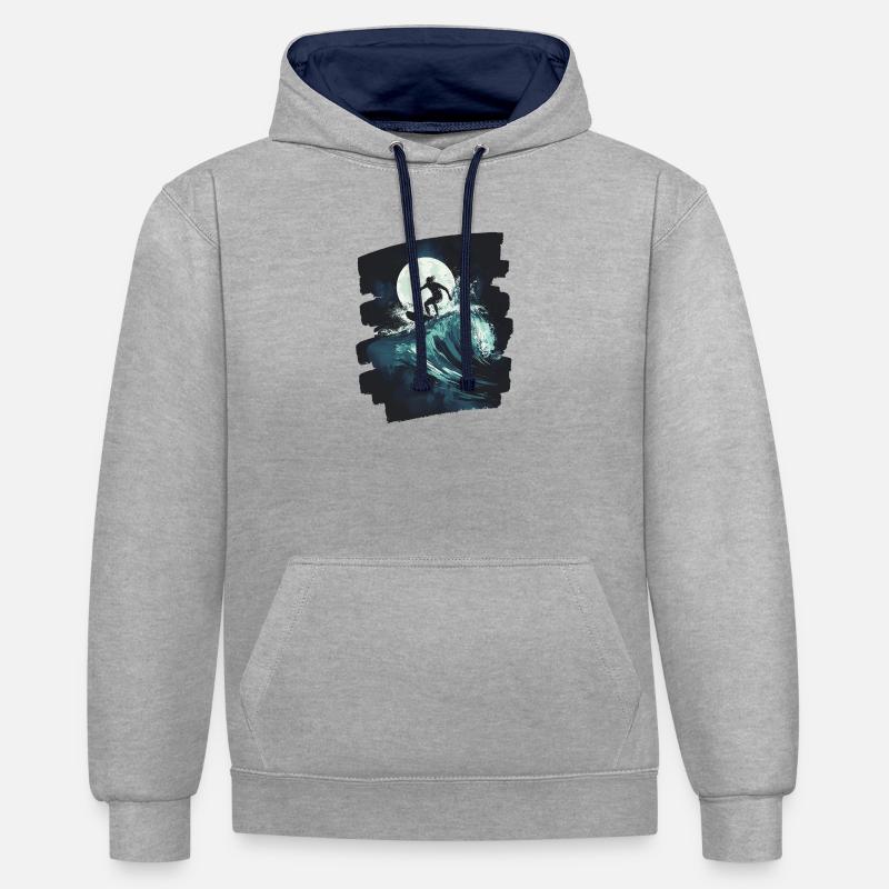 Surfeur Surf Planche de surf Surf - Sweat à capuche contrasté - gris chiné/bleu marine
