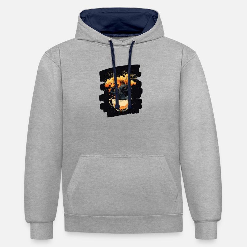 Café Café Amateurs de café - Sweat à capuche contrasté - gris chiné/bleu marine