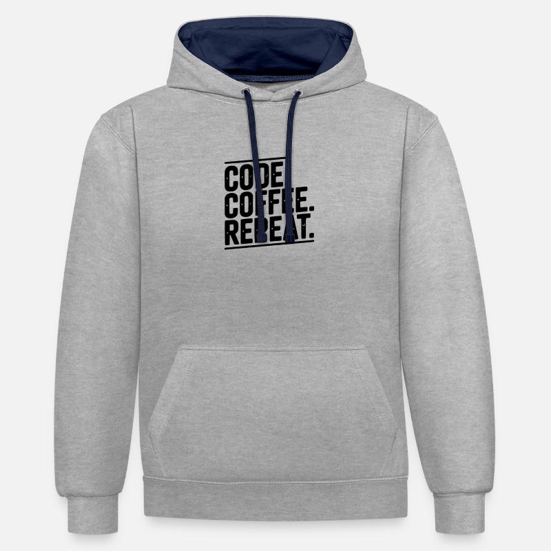 Code Coffee Repeat - Sweat à capuche contrasté - gris chiné/bleu marine