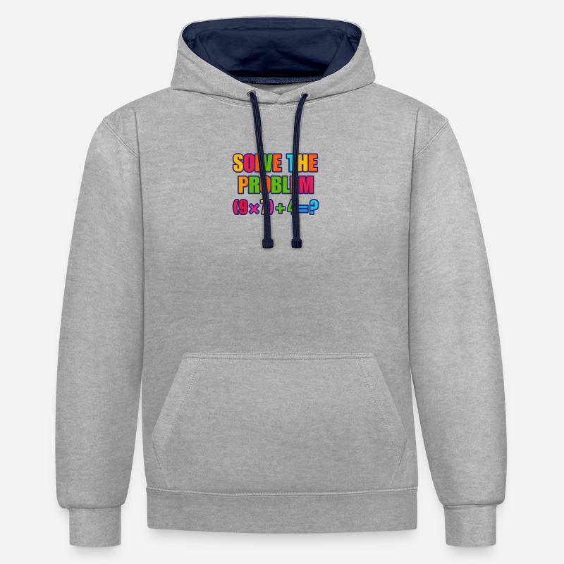 67 Meme, Solve the Problem Math Puzzle  - Contrast hoodie - heather grey/navy