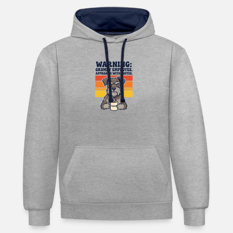 Warning Grumpy Employee Approach With Coffee - Sweat à capuche contrasté - gris chiné/bleu marine