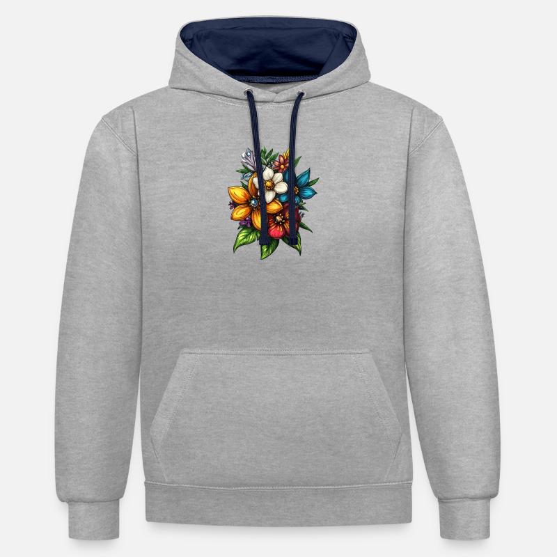 Bouquet d’explosion de couleurs - Sweat à capuche contrasté - gris chiné/bleu marine