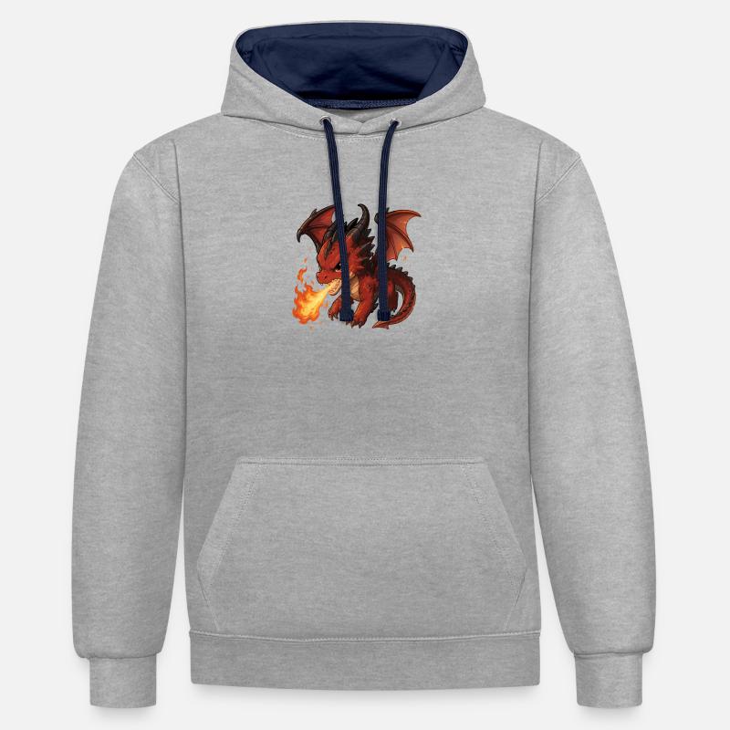 Souffle de Feu du Dragon Rouge - Sweat à capuche contrasté - gris chiné/bleu marine