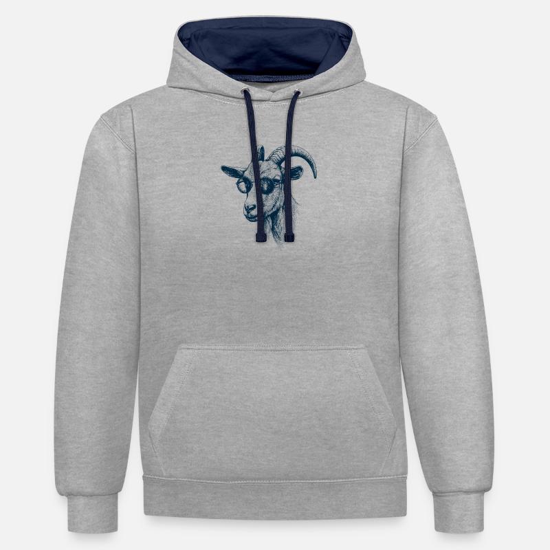 Grande Chèvre - Sweat à capuche contrasté - gris chiné/bleu marine