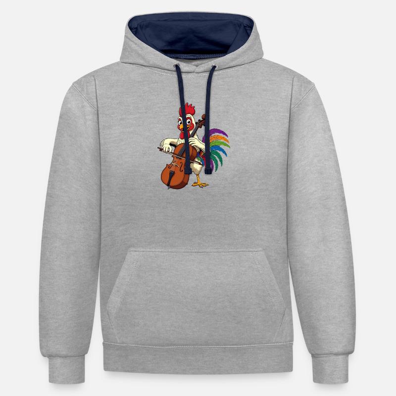 Coq avec violoncelle - Sweat à capuche contrasté - gris chiné/bleu marine