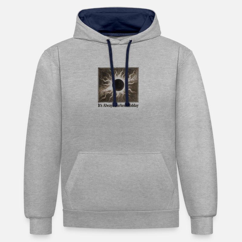 Midi le plus sombre | Éclipse solaire - Sweat à capuche contrasté - gris chiné/bleu marine