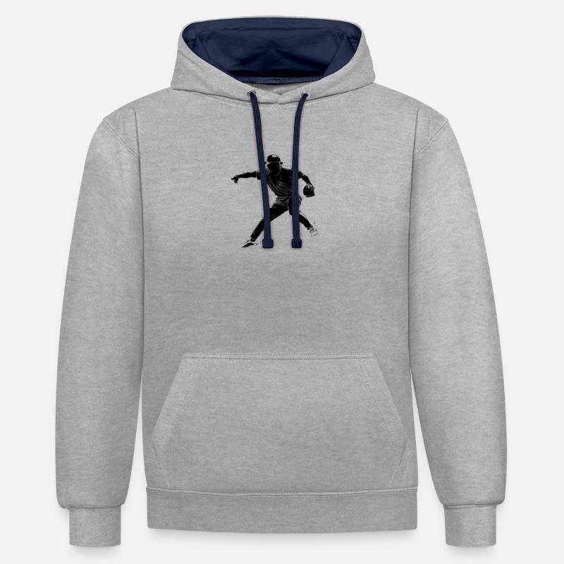 Base-ball - Sweat à capuche contrasté - gris chiné/bleu marine