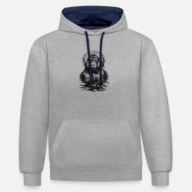 Onsen Macaque Monkey - Sweat à capuche contrasté - gris chiné/bleu marine