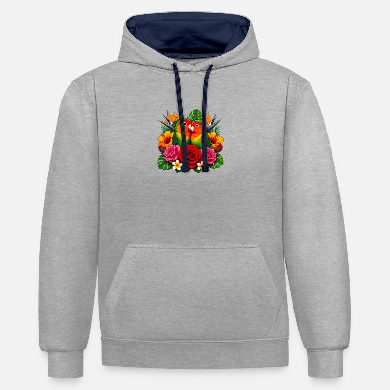 Tourtereaux dans un paradis tropical - Sweat à capuche contrasté - gris chiné/bleu marine