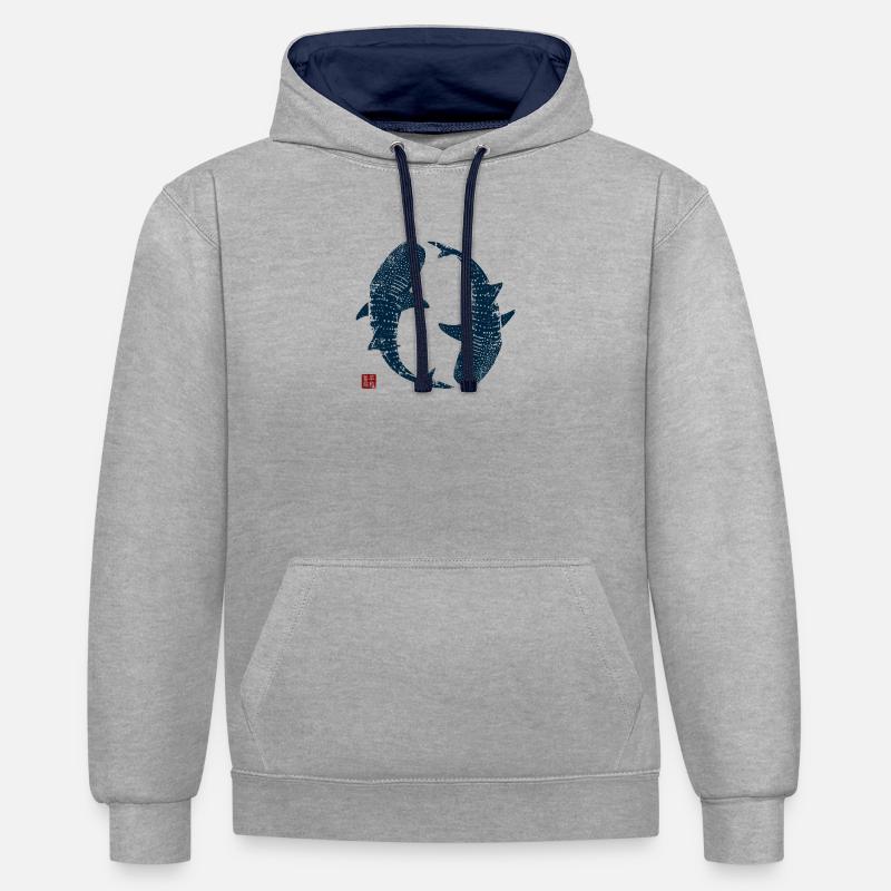Cercle des requins-baleines - Sweat à capuche contrasté - gris chiné/bleu marine