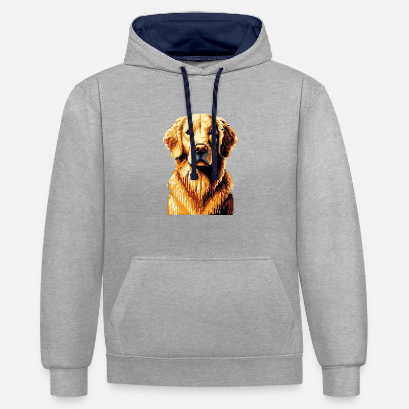 Pixel Golden Retriever - Sweat à capuche contrasté - gris chiné/bleu marine