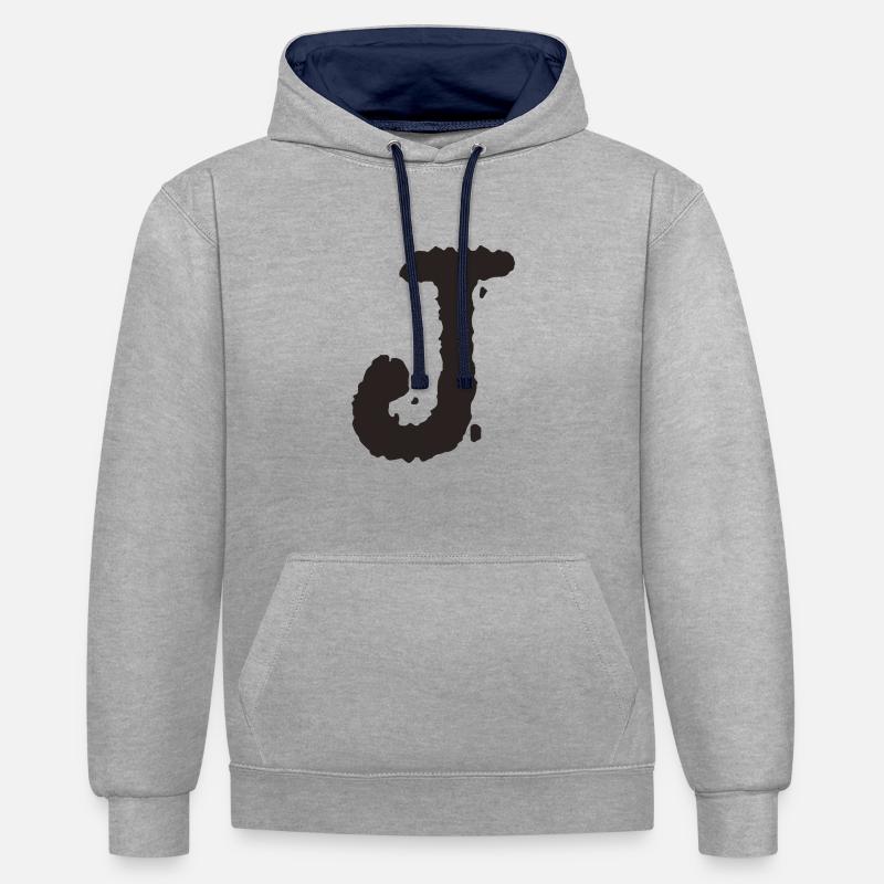 J - Sweat à capuche contrasté - gris chiné/bleu marine