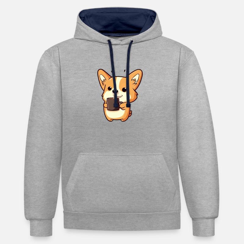 Cogri avec kafee - Sweat à capuche contrasté - gris chiné/bleu marine