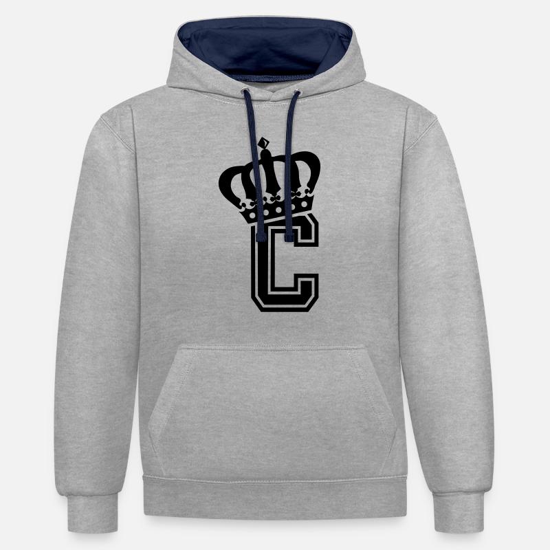 Point C - Sweat à capuche contrasté - gris chiné/bleu marine