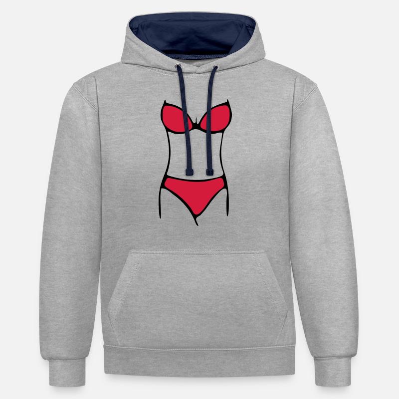 bikini - Sweat à capuche contrasté - gris chiné/bleu marine