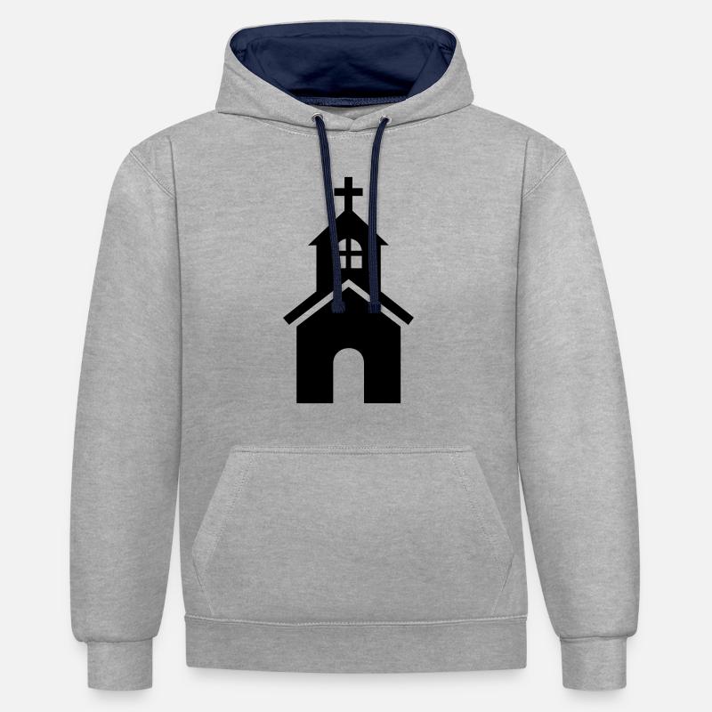 Église - Sweat à capuche contrasté - gris chiné/bleu marine