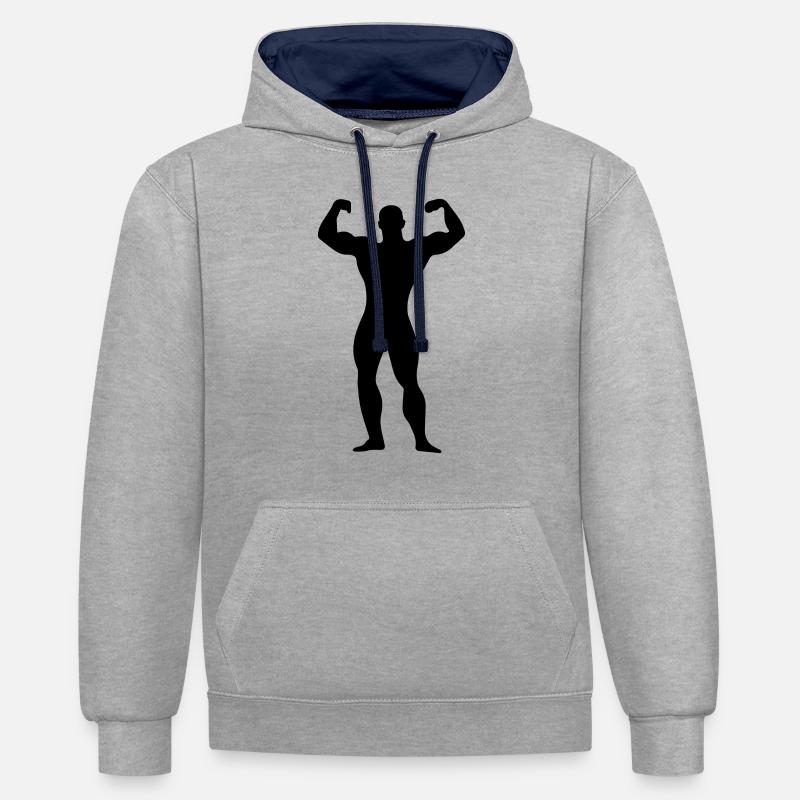 flexing man - Sweat à capuche contrasté - gris chiné/bleu marine