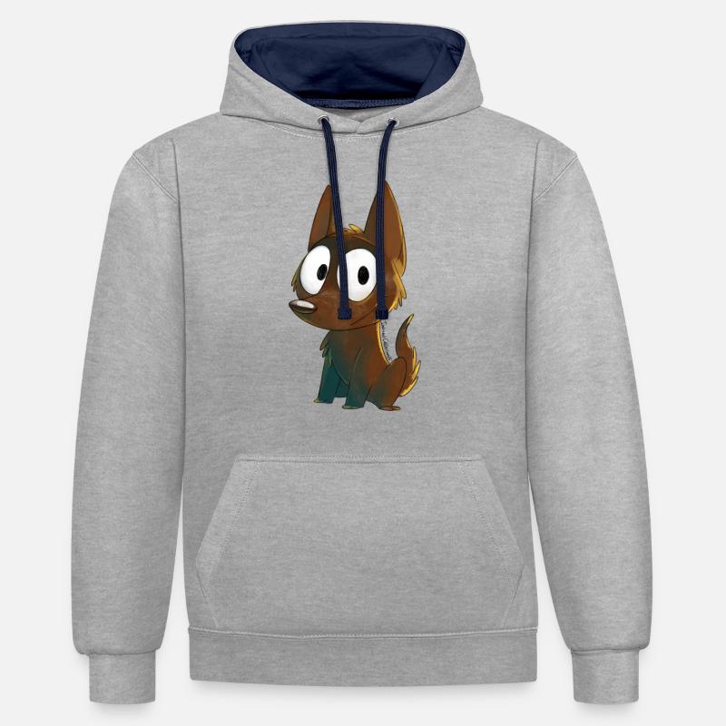 Kelpie chocolat - Sweat à capuche contrasté - gris chiné/bleu marine