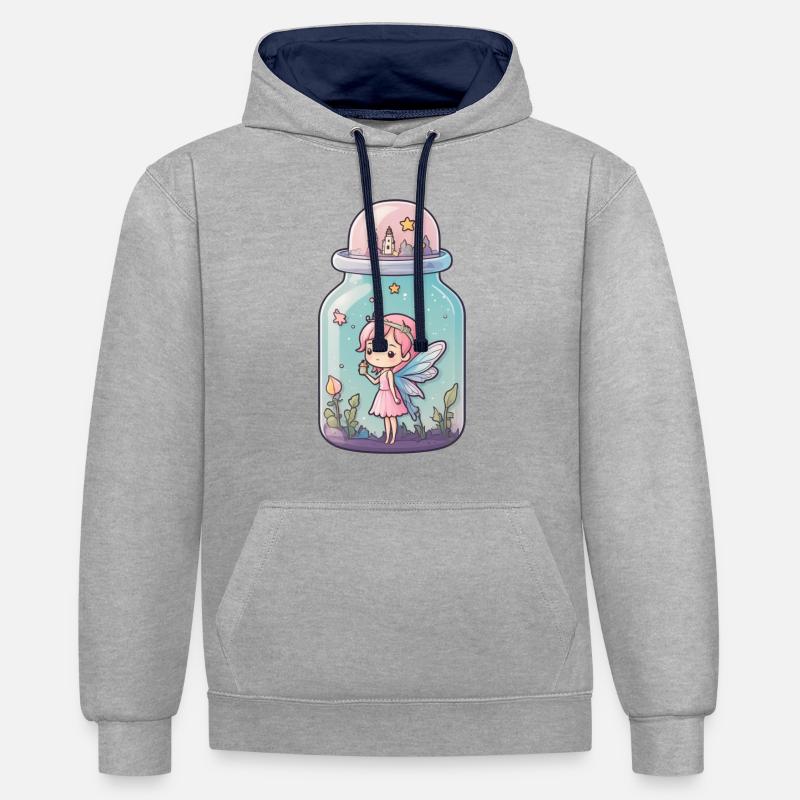 Fée dans une bouteille 02 - Sweat à capuche contrasté - gris chiné/bleu marine
