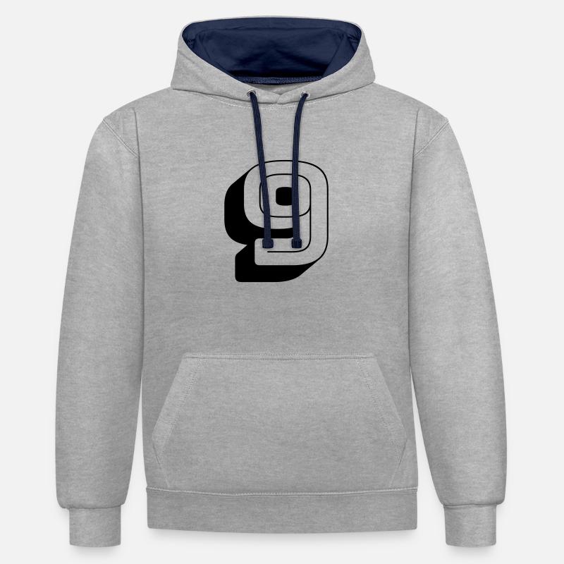 9 - Sweat à capuche contrasté - gris chiné/bleu marine