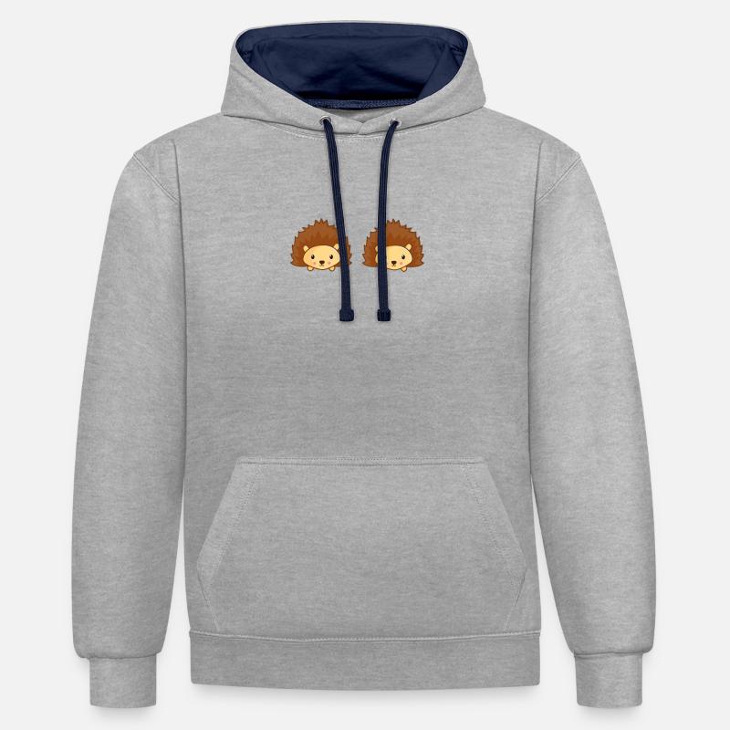 hérisson - Sweat à capuche contrasté - gris chiné/bleu marine