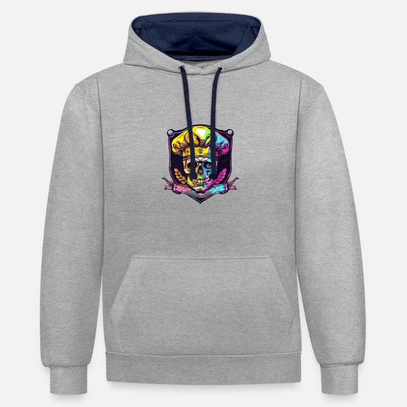 Chef squelette de crâne - Sweat à capuche contrasté - gris chiné/bleu marine