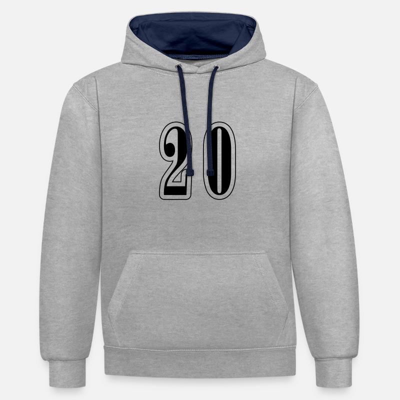 20 Symbole numérique - Sweat à capuche contrasté - gris chiné/bleu marine