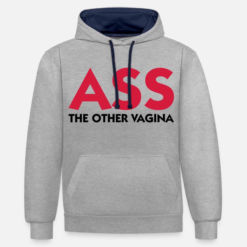 Ass: L autre vagin! - Sweat à capuche contrasté - gris chiné/bleu marine