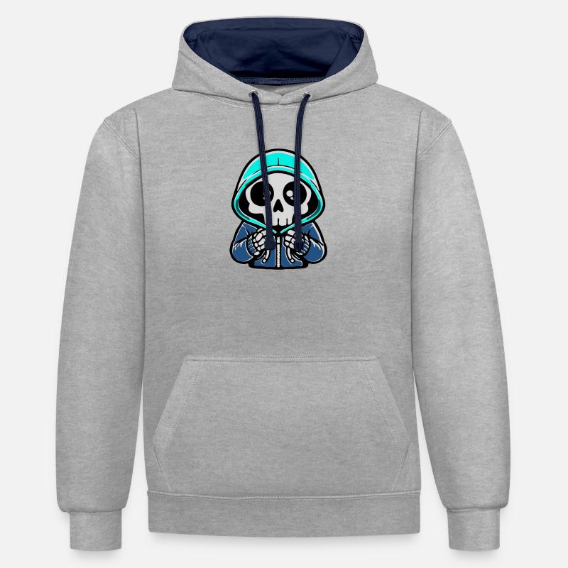 Sweat à capuche squelette bleu fluo - Sweat à capuche contrasté - gris chiné/bleu marine