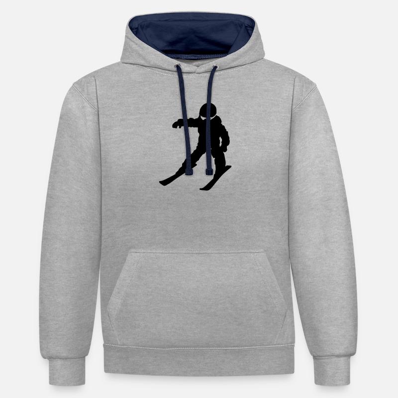 école de ski - Sweat à capuche contrasté - gris chiné/bleu marine