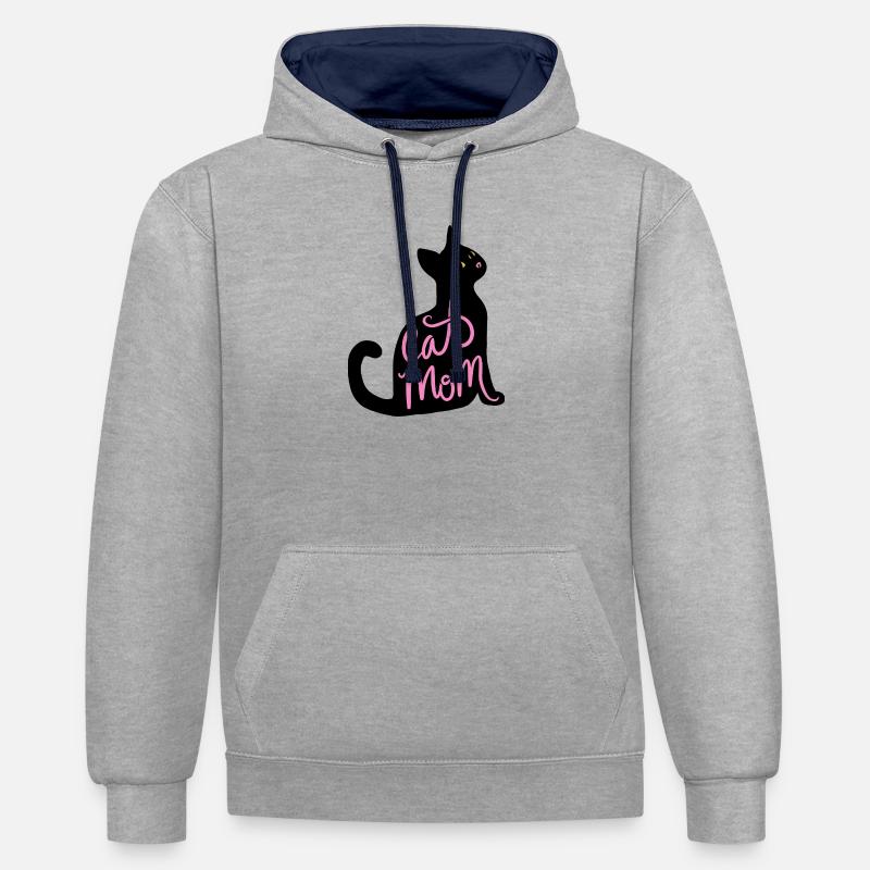 Script néon de Cat Mom - Sweat à capuche contrasté - gris chiné/bleu marine
