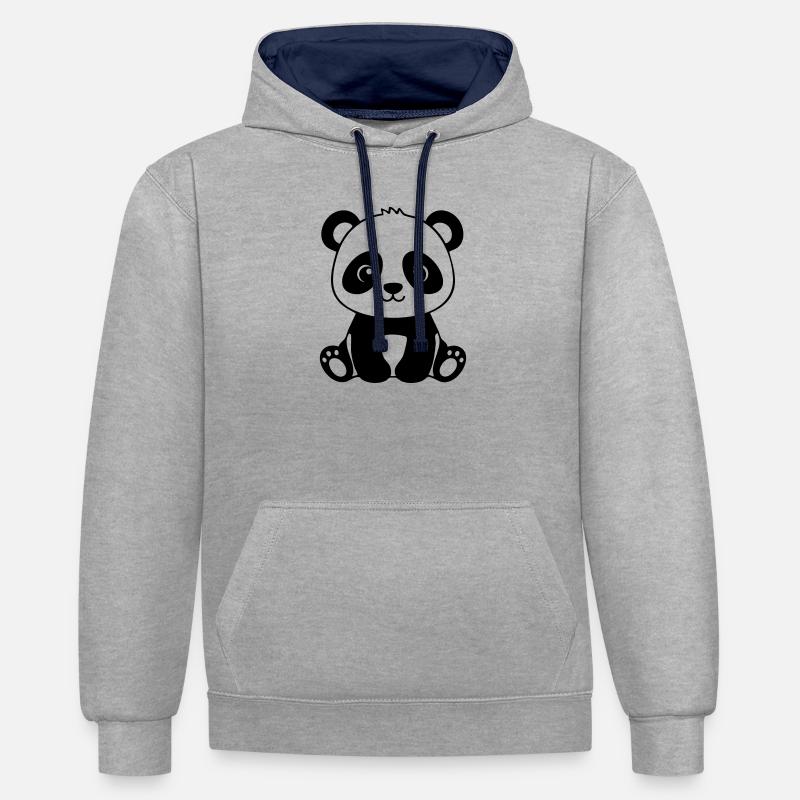 Bébé Panda mignon – Noir & Blanc - Sweat à capuche contrasté - gris chiné/bleu marine