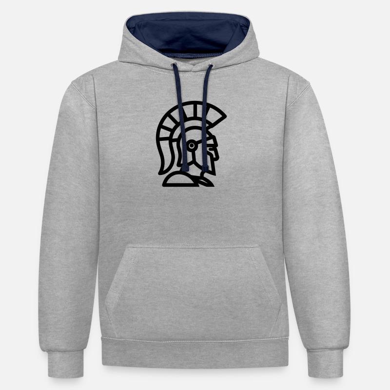 spartan - Sweat à capuche contrasté - gris chiné/bleu marine