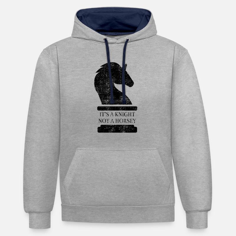 échecs - Sweat à capuche contrasté - gris chiné/bleu marine