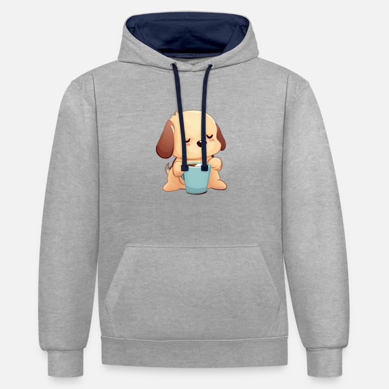 Chien de café - Sweat à capuche contrasté - gris chiné/bleu marine