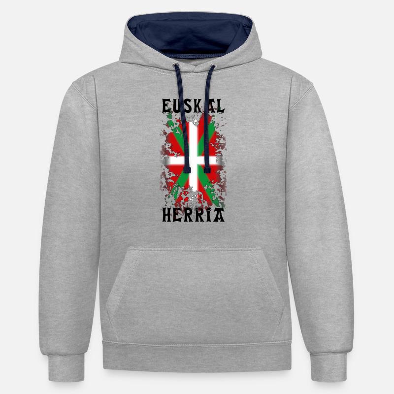 Euskal Herria Pays Basque - Sweat à capuche contrasté - gris chiné/bleu marine