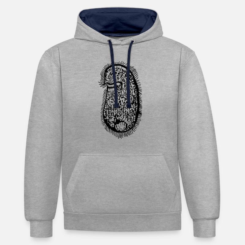 PLANKTON_05 (Série : Sous le microscope) - Sweat à capuche contrasté - gris chiné/bleu marine