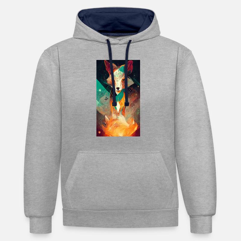 Fire Fox - Sweat à capuche contrasté - gris chiné/bleu marine