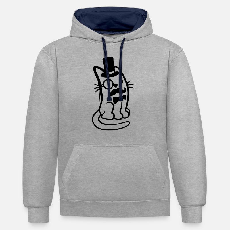 M. Cat Bart Man - Sweat à capuche contrasté - gris chiné/bleu marine