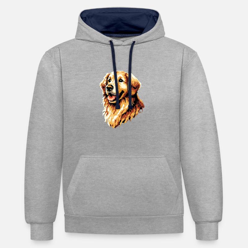 Pixel Golden Retriever - Sweat à capuche contrasté - gris chiné/bleu marine