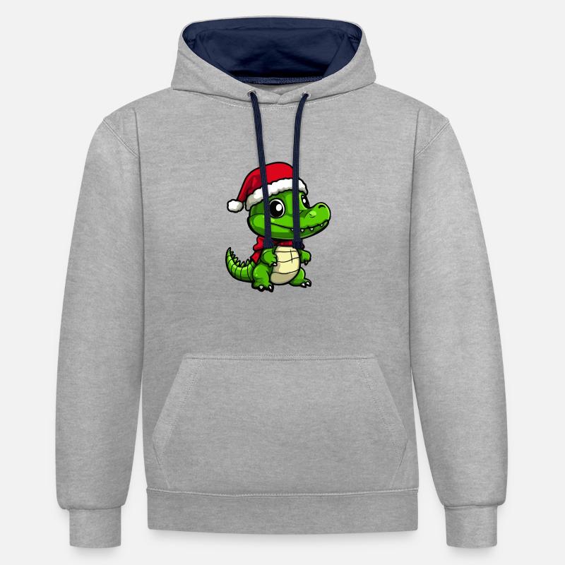 Alligator Noël mignon - Sweat à capuche contrasté - gris chiné/bleu marine