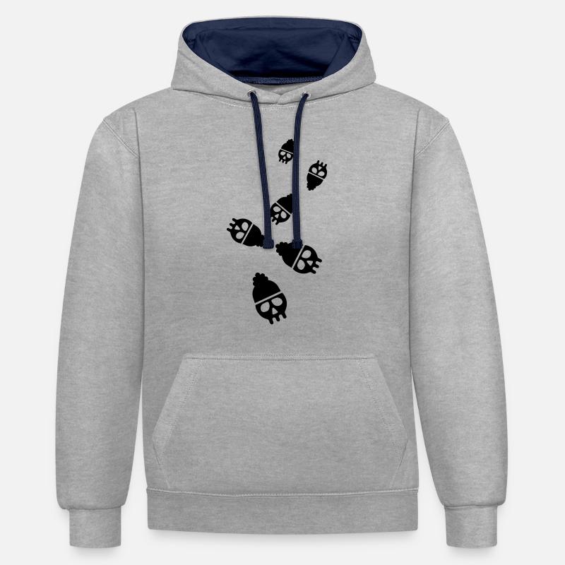 Symbole de tête de squelette - Sweat à capuche contrasté - gris chiné/bleu marine