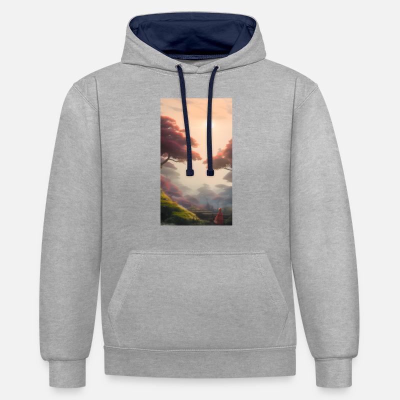 Mélodie céleste - Sweat à capuche contrasté - gris chiné/bleu marine