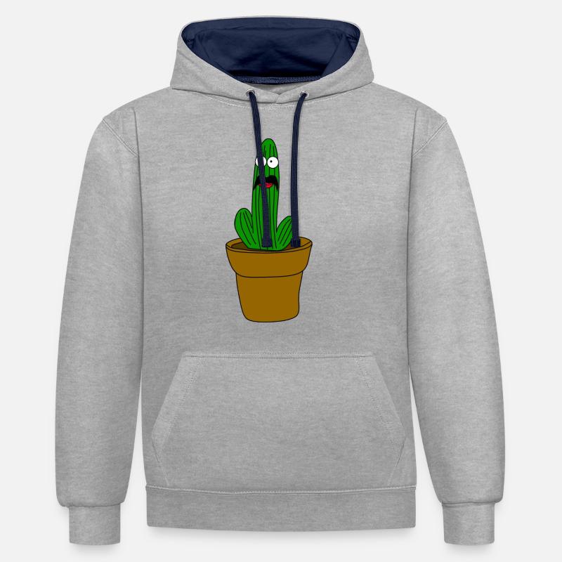 Cactus avec barbe - Sweat à capuche contrasté - gris chiné/bleu marine