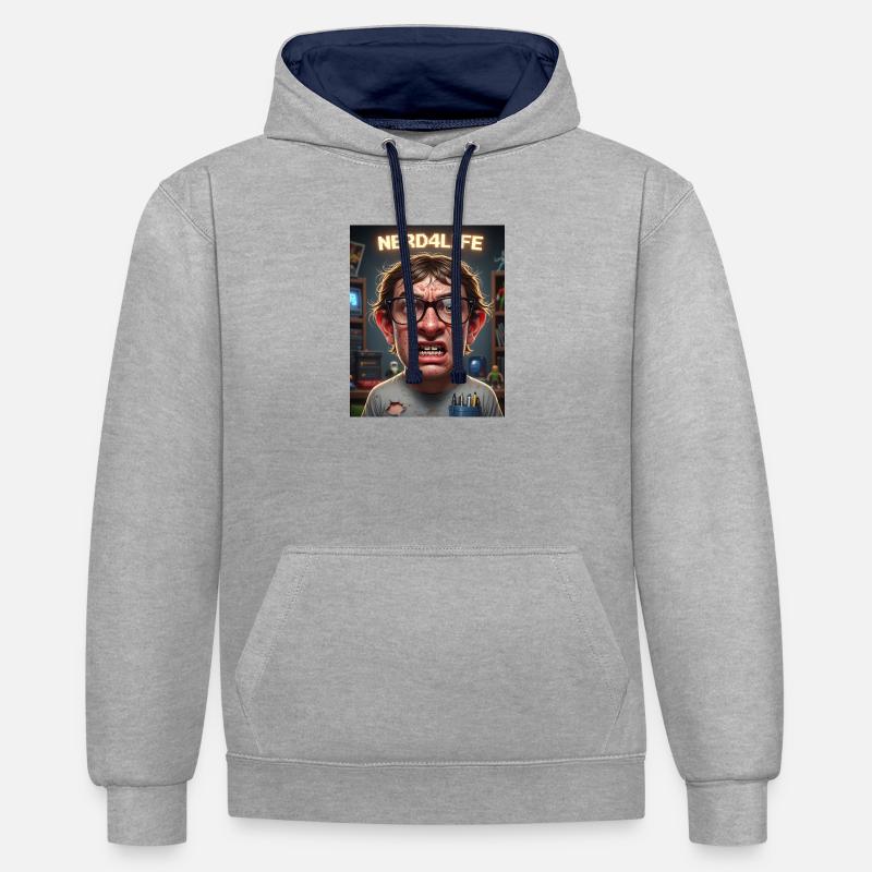 Nerd4Life Impression de style pixel - Sweat à capuche contrasté - gris chiné/bleu marine