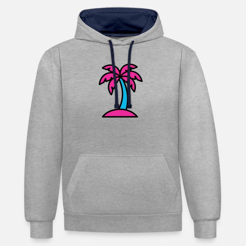 Neon Palm Tree 90s Vaporwave - Contrast hoodie - heather grey/navy